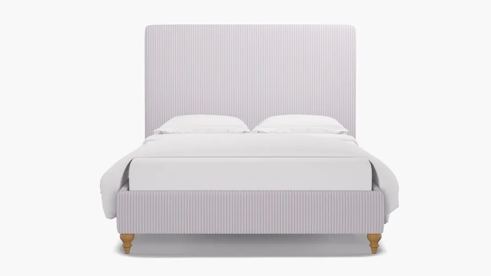 Classic Bed, Pink Classic Ticking Stripe, Natural Traditional Turned Leg, King