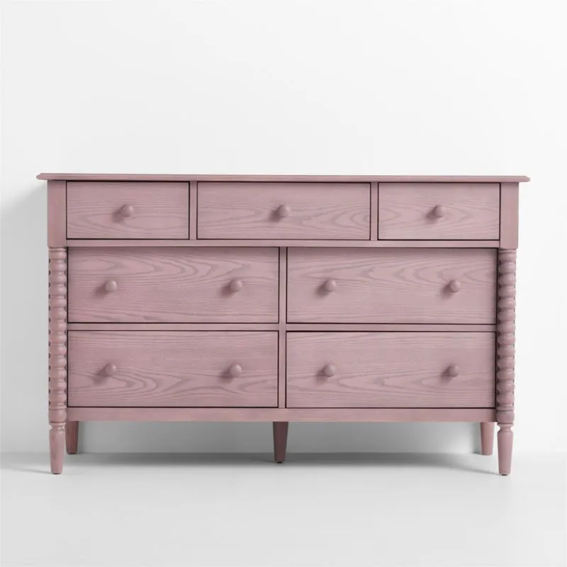 Jenny Lind 54" Dyed Lilac Rose Wood Wide 7-Drawer Kids Dresser