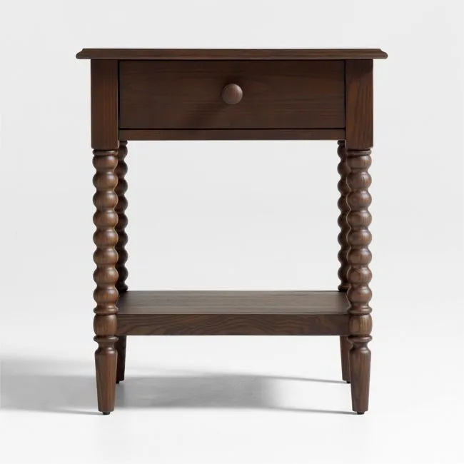 Set of 2 Jenny Lind 21" Deep Brown Wood Spindle Kids Nightstand with Drawer