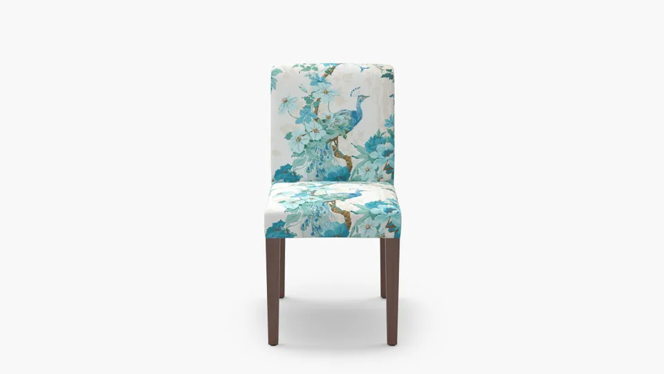 Signature Dining Chair, Turquoise Peacock Park, Walnut Square Tapered Leg