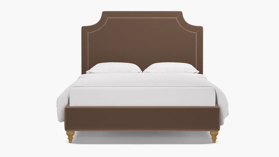 Deco Bed, Mink Performance Plush Velvet, Natural Traditional Turned Leg, King