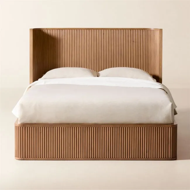 Davison Fluted Warm Brown Wood Queen Bed