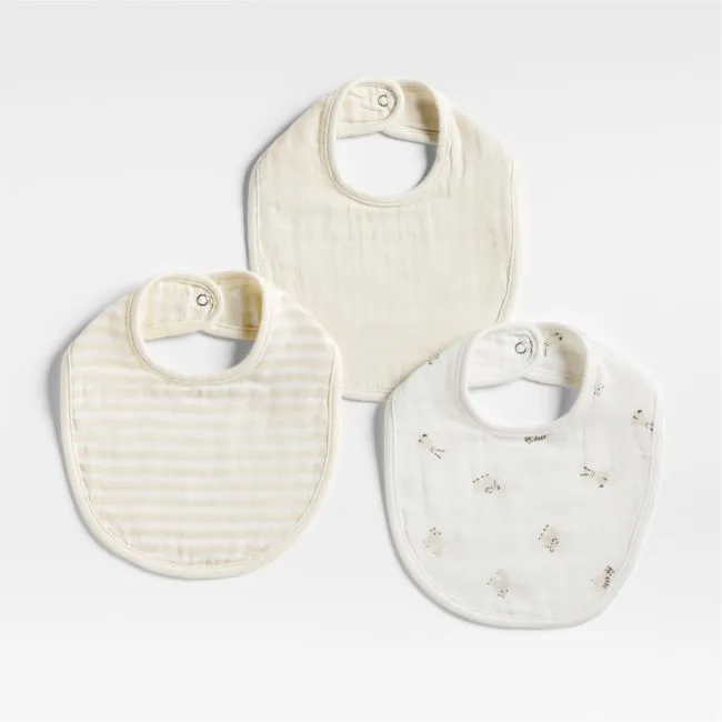 Supersoft Animal Natural 100% Organic Cotton Gauze Baby Bibs, Set of 3