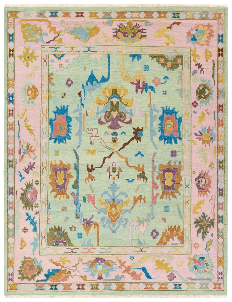 Olivia Handknotted Floral Mint/Multicolor Area Rug (9'X12' Rectangle)
