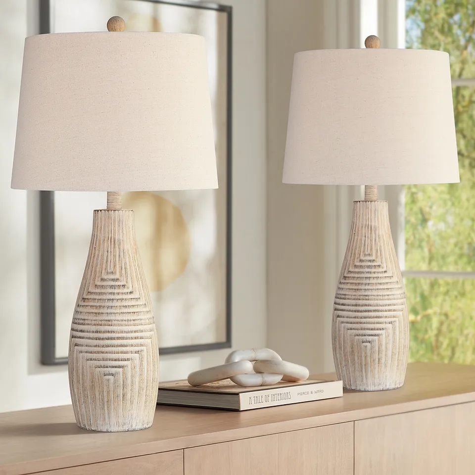 Franklin Iron Works Chico 27" Light Wood Finish Table Lamps Set of 2