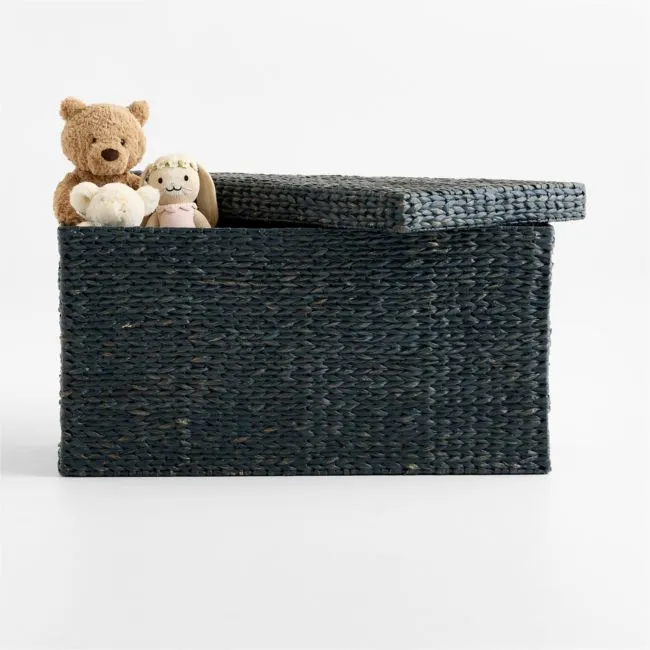 Wonderful Wicker Navy Blue Woven Kids Toy Box with Lid