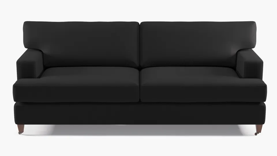 Classic Sofa, Raven Everyday Linen, Walnut with Antique Brass Caster