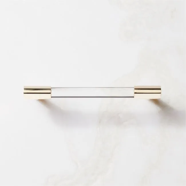 Flynn Polished Unlacquered Brass and Crystal Cabinet Handle 5"