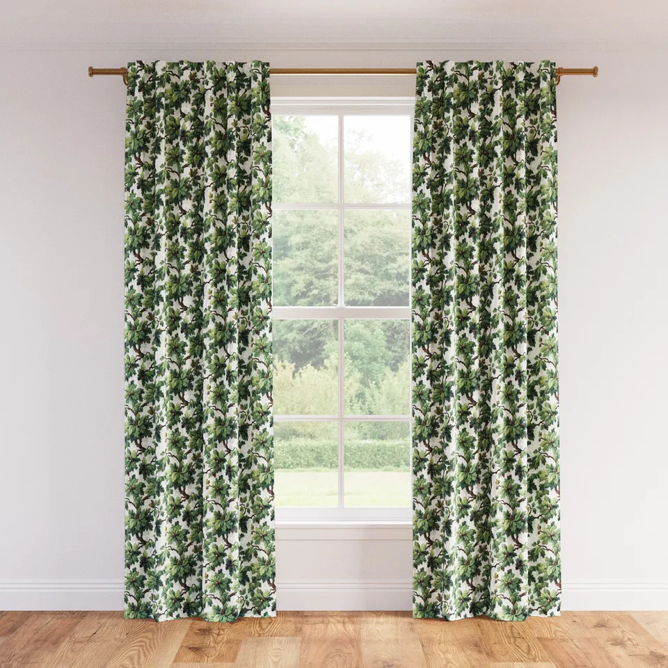 Printed Linen Curtain, Vert Woodland, 50" x 96", Unlined
