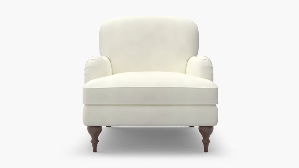 English Roll Arm Chair, Sheepskin, Walnut Turned Wood Leg