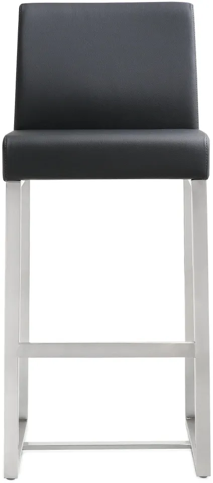Denmark Black Performance Vegan Leather and Stainless Steel Counter Stool - Set of 2