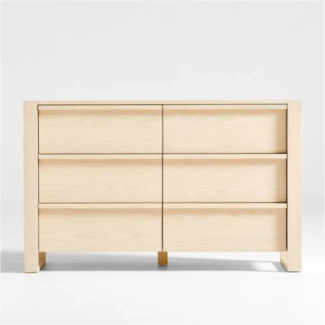 Gemini 55" Sunwashed Ash Wood 6-Drawer Wide Kids Dresser