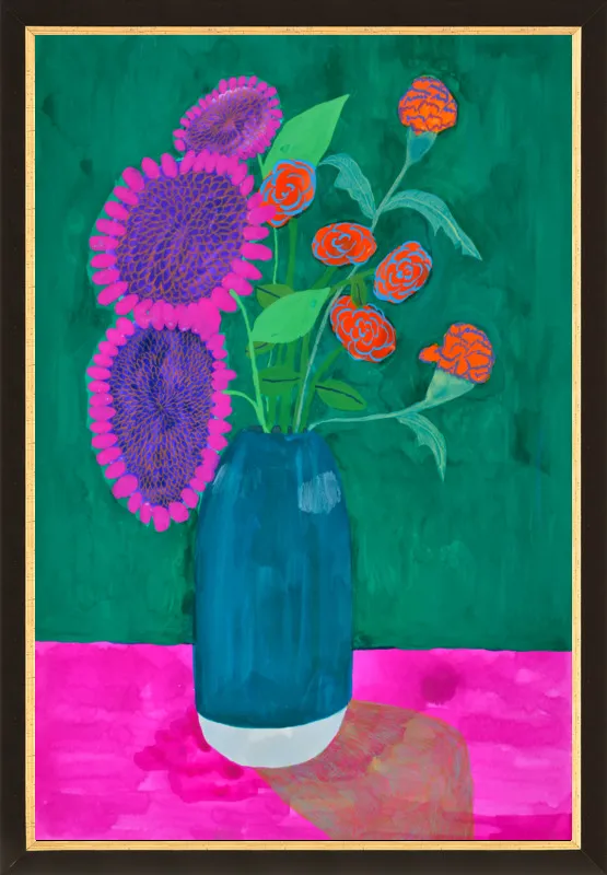 vase with sunflowers and carnations  by Christiane Drapela for Artfully Walls