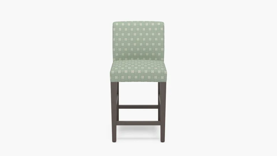 Signature Dining Counter Stool, Soft Sage Meadow Check, Espresso Square Tapered Leg