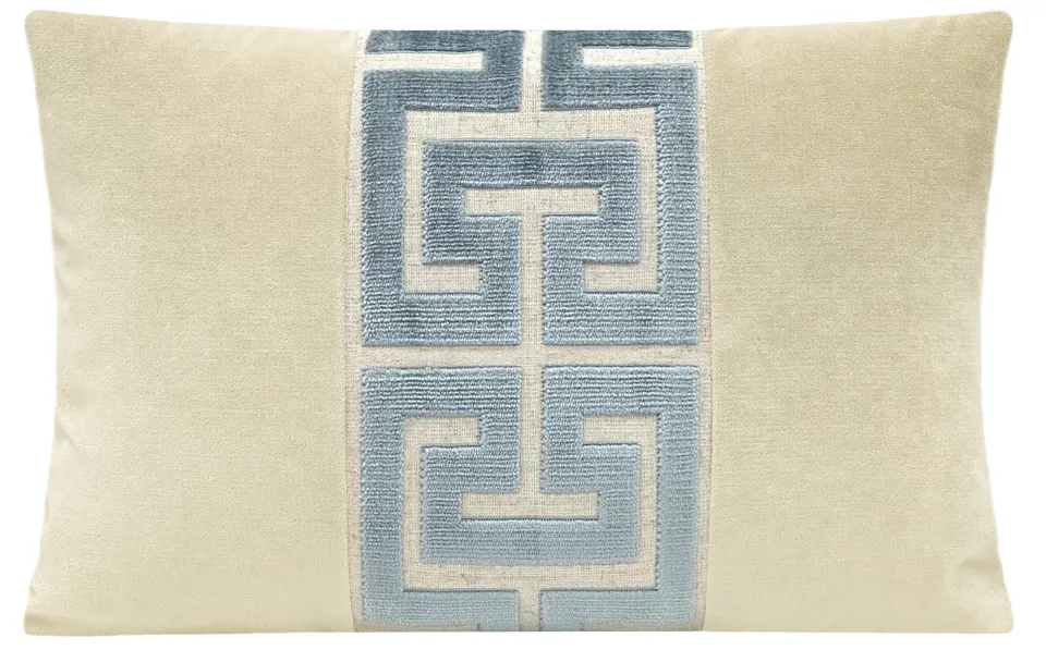 THE LITTLE LUMBAR :: SOCIETY VELVET // CASHMERE + DELFT GREEK TRIM - LITTLE LUMBAR 12" X 18"
