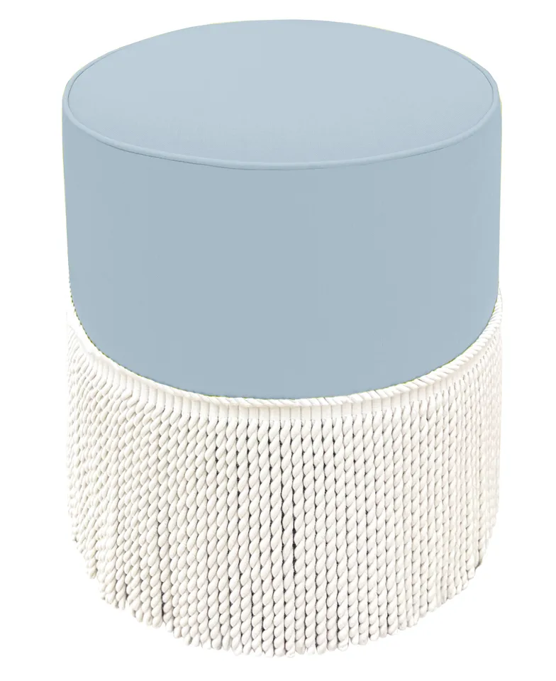 THE TIGHT ROUND OTTOMAN :: CLASSIC LINEN // POWDER BLUE - 17" Diameter X 19" Height With Bullion / BACKORDER Powder Blue
