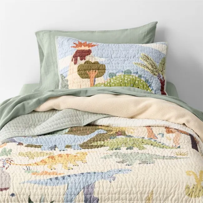 Dino Days Embroidered 100% Organic Cotton Kids Full/Queen Quilt