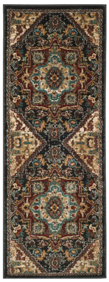 Arlo Home Woven Area Rug, SMT293A, Dark Grey/Red,  2' 3" X 6'