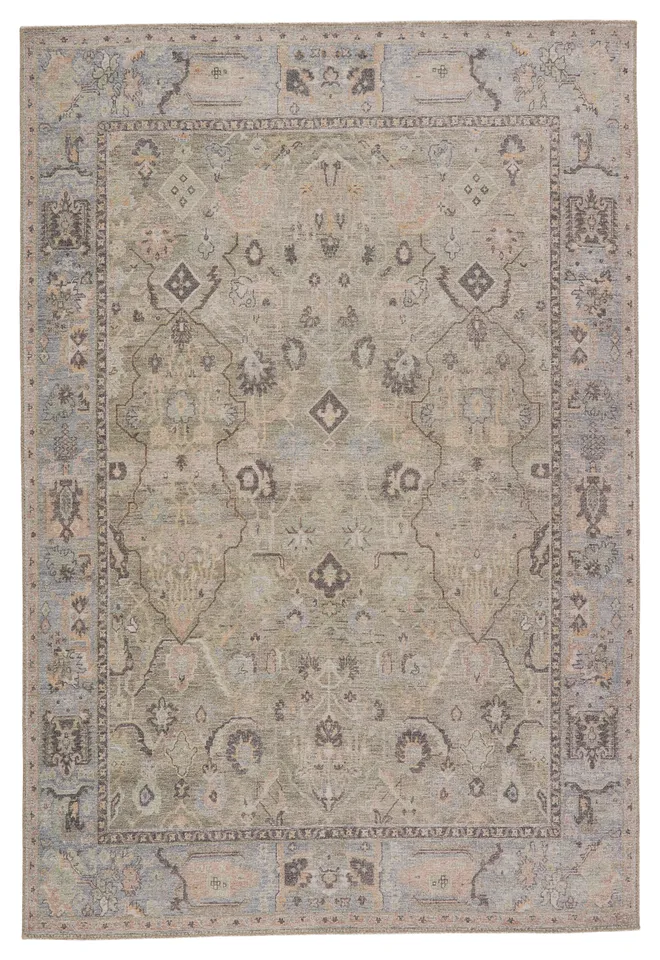 Avin Oriental Green/ Blue Runner Rug (2'6"X7'6")
