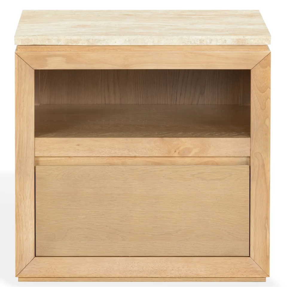 Alaura Travertine Top Nightstand - Travertine / Oak