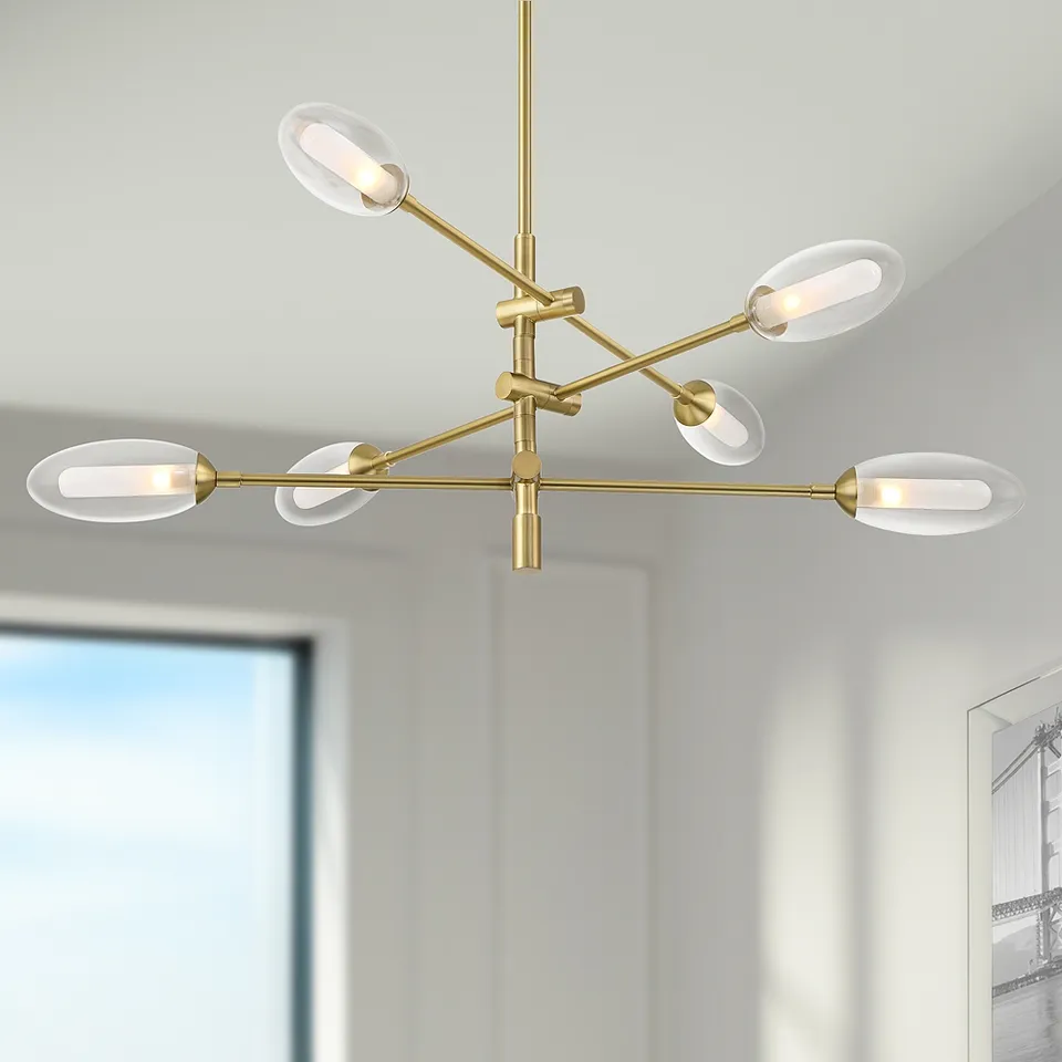 Possini Euro Evelyn 33"W Brushed Gold 6-Light LED Sputnik Chandelier