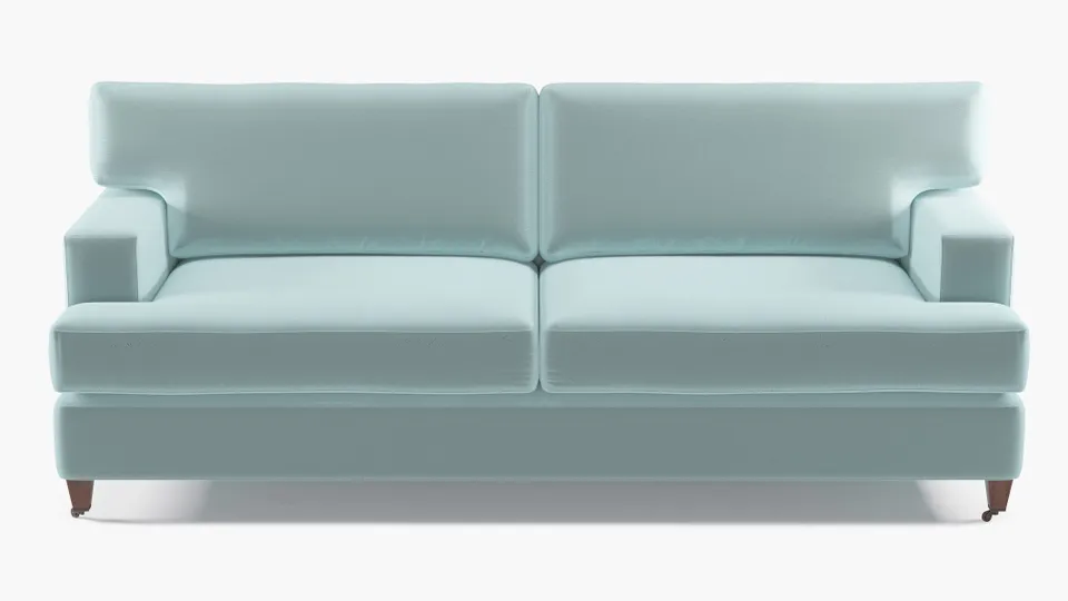 Classic Sofa, Spa Performance Plush Velvet, Walnut with Antique Brass Caster