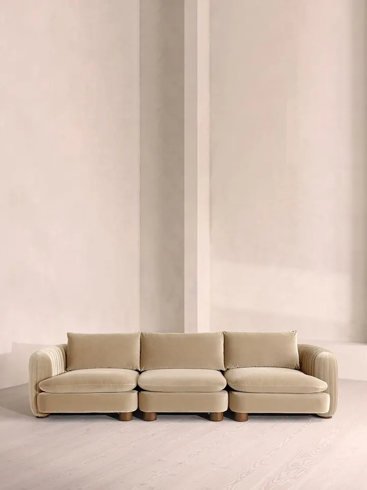 Vivienne Sectional Sofa, Four Seater, Velvet, Oyster, US