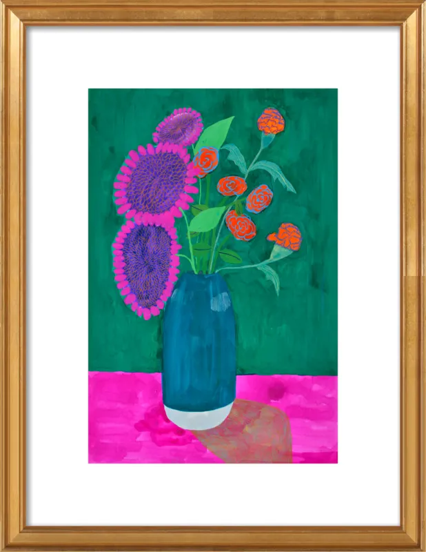 vase with sunflowers and carnations  by Christiane Drapela for Artfully Walls