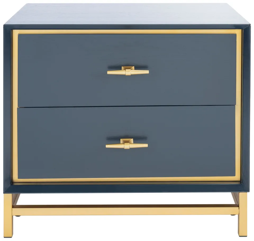 Fenno 2 Drawer Nightstand - Teal / Brass