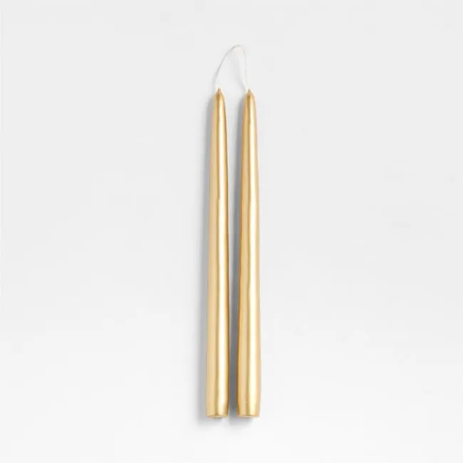 Metallic Gold 12" Dipped Taper Candle, Set of 2