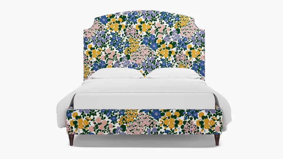 Cove Bed, Fuchsia Million Flowers, Espresso Decorative Tapered Leg, Queen