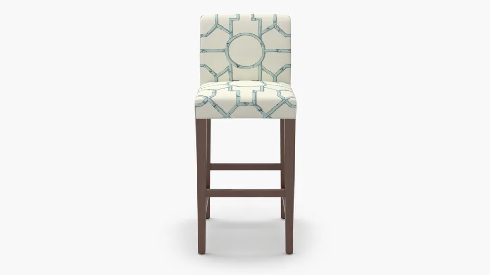 Signature Dining Bar Stool, Blue Baldwin Bamboo, Walnut Square Tapered Leg