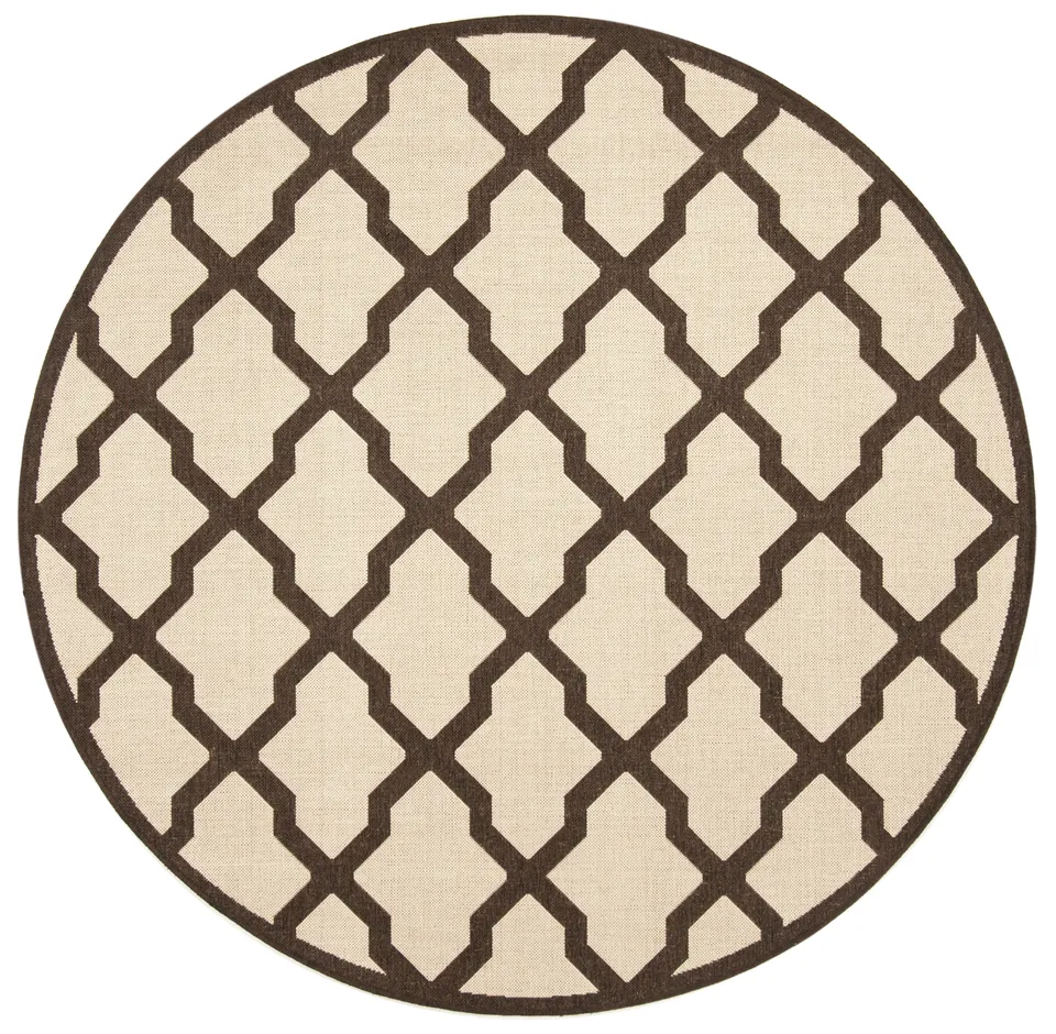 Arlo Home Indoor/Outdoor Woven Area Rug, LND122B, Natural/Brown,  6' 7" X 6' 7" Round