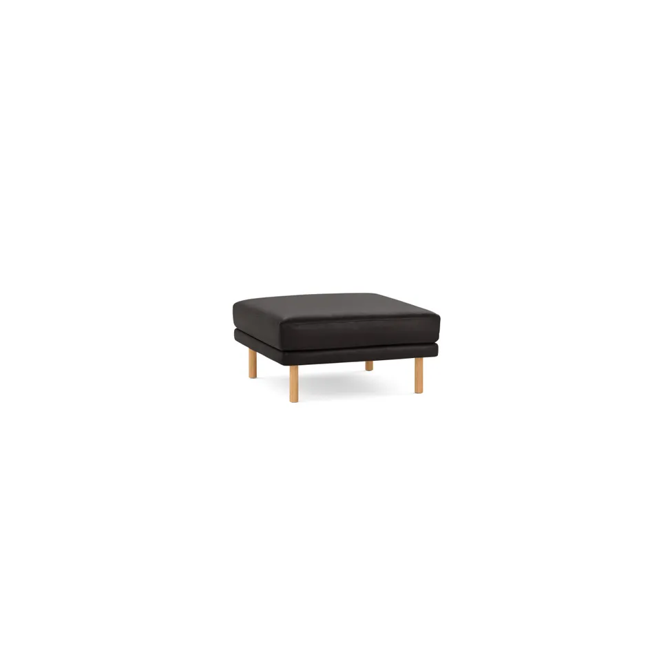 Field Leather Ottoman - Slate - Top Grain Leather / Oak - Wood