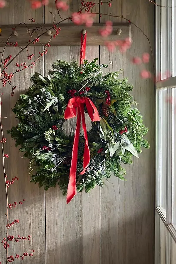 Fresh Evergreen + Sea Holly Wreath