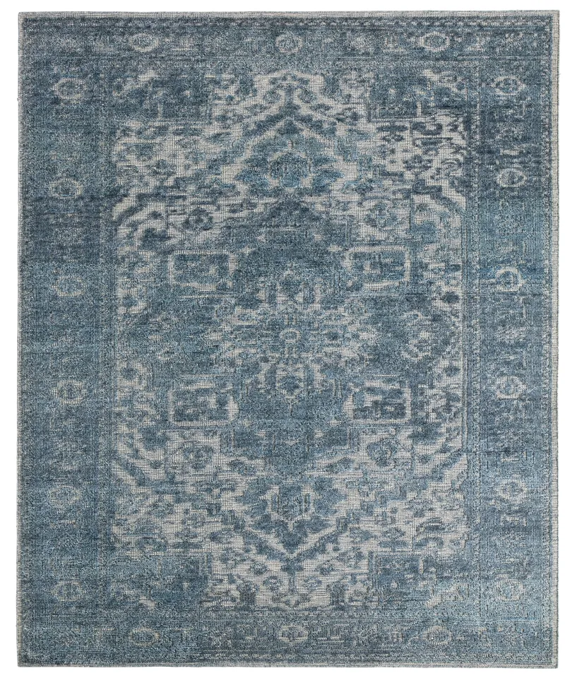 Pranhita APS03 Handknot Medallion Blue Area Rug (10'X14')
