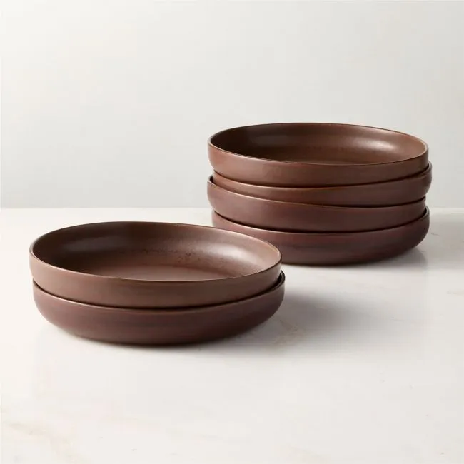 Drift Chocolate Brown Pasta Bowls with Reactive Glaze Set of 6