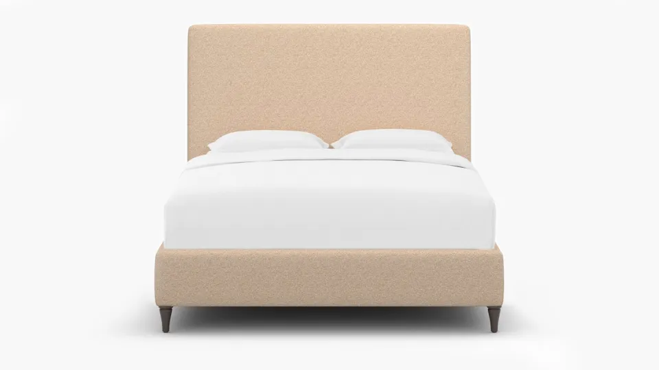 Classic Bed, Buff Boucle, Espresso Decorative Tapered Leg, Queen