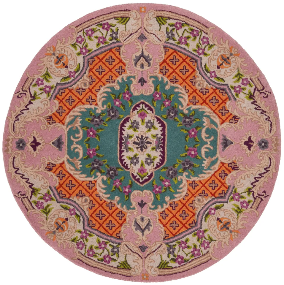 Arlo Home Hand Tufted Area Rug, BLG535M, Blue/Pink,  5' X 5' Round