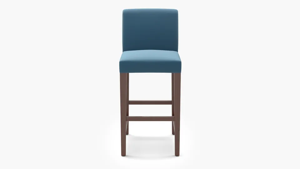 Signature Dining Bar Stool, French Performance Plush Velvet, Walnut Square Tapered Leg