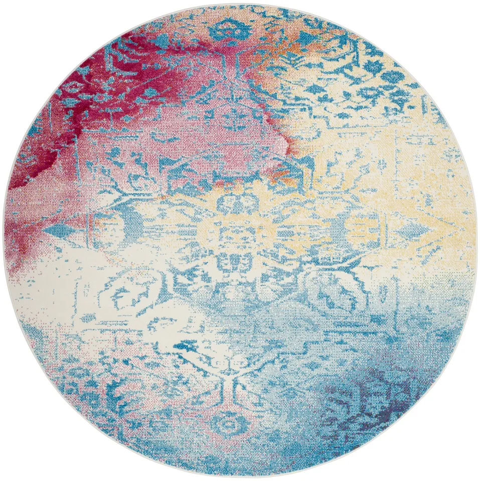 Arlo Home Woven Area Rug, WTC620G, Light Blue/Light Yellow,  6' 7" X 6' 7" Round
