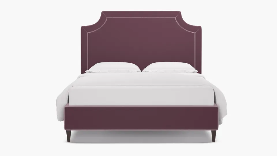 Deco Bed, Lavender Performance Plush Velvet, Espresso Square Tapered Leg, Twin