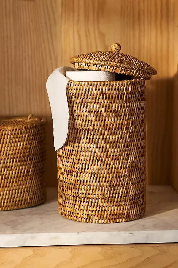 Handwoven Rattan Double Toilet Paper Roll Holder