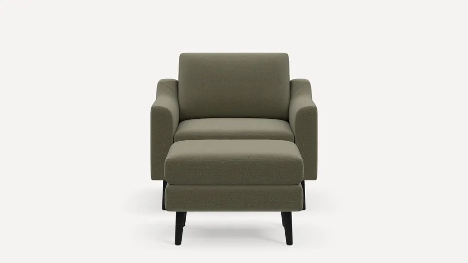 Nomad Armchair with Ottoman - Moss Green - Performance Flatweave / Ebony - Wood / Slope