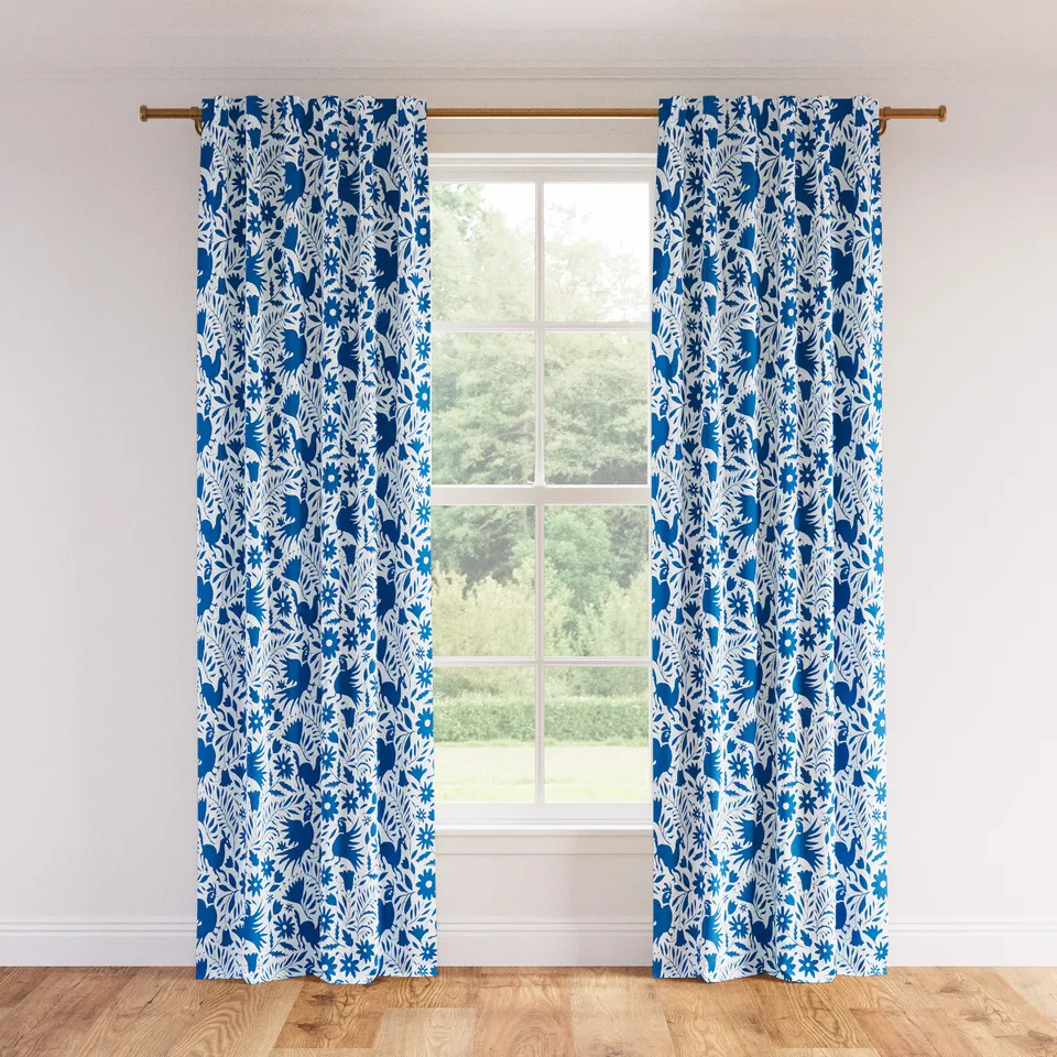 Printed Linen Curtain, Cerulean Frida, 50" x 84", Privacy