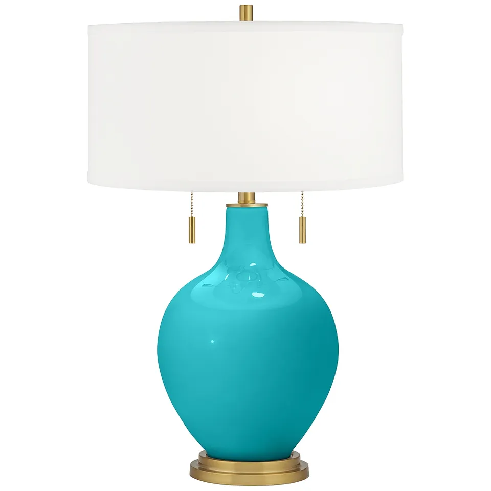 Color Plus Toby Brass 28" High Coastal Modern Surfer Blue Table Lamp