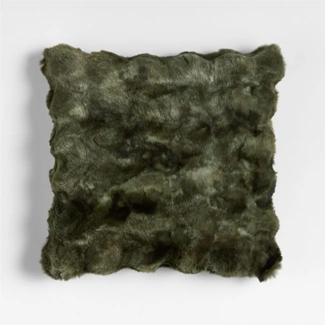 Textured Faux Fur 20"x20" Burnt Green Throw Pillow Cover