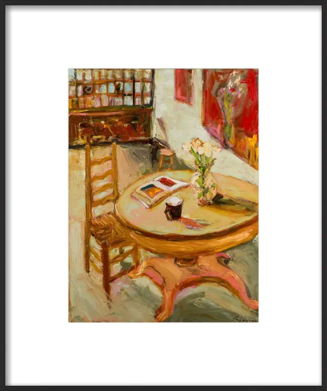 Still Life with open book on table by Ana Guzman for Artfully Walls
