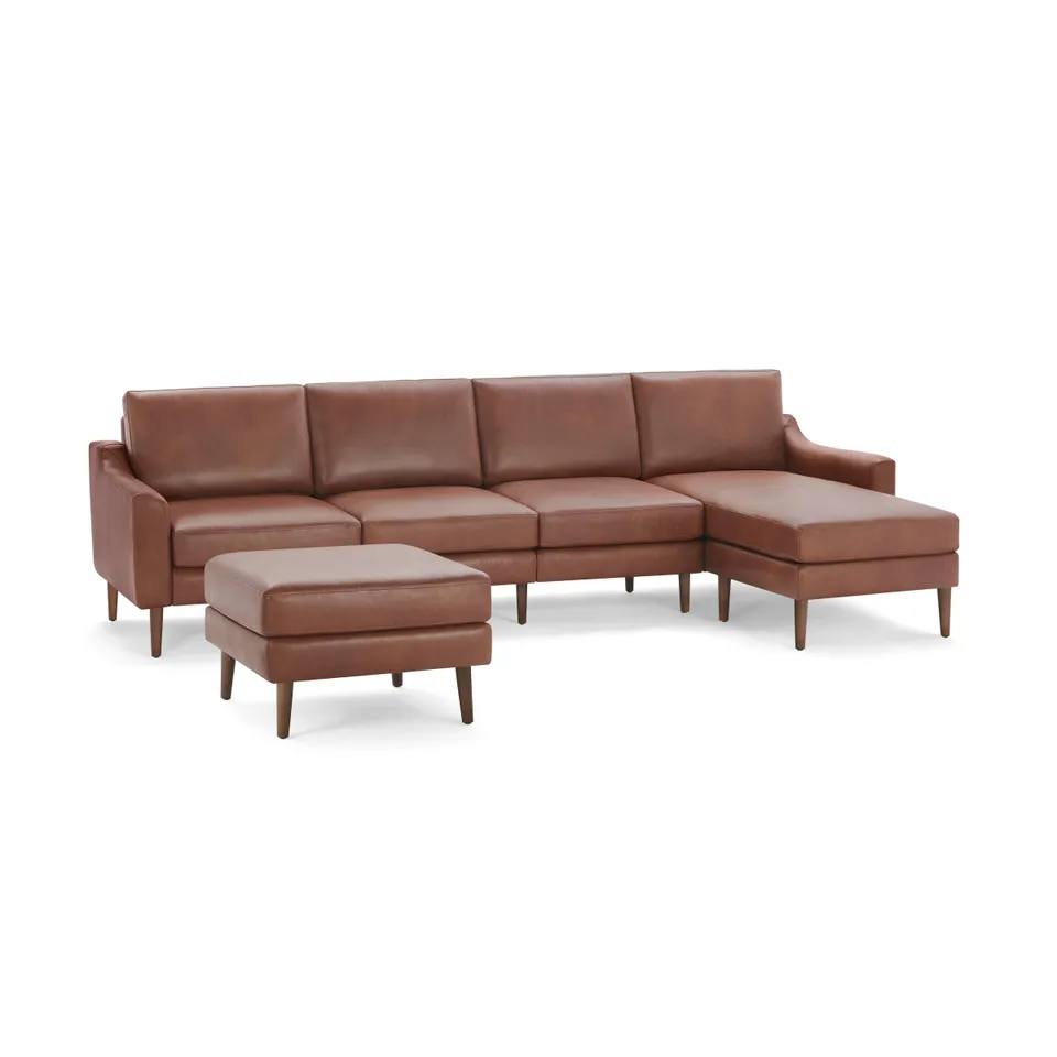 Nomad Leather King Sectional with Ottoman - Chestnut - Top Grain Leather / Walnut - Wood / Slope