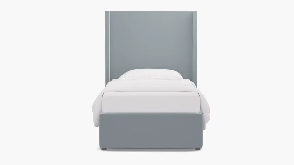 Modern Wingback Bed, Sterling Performance Velvet, Twin
